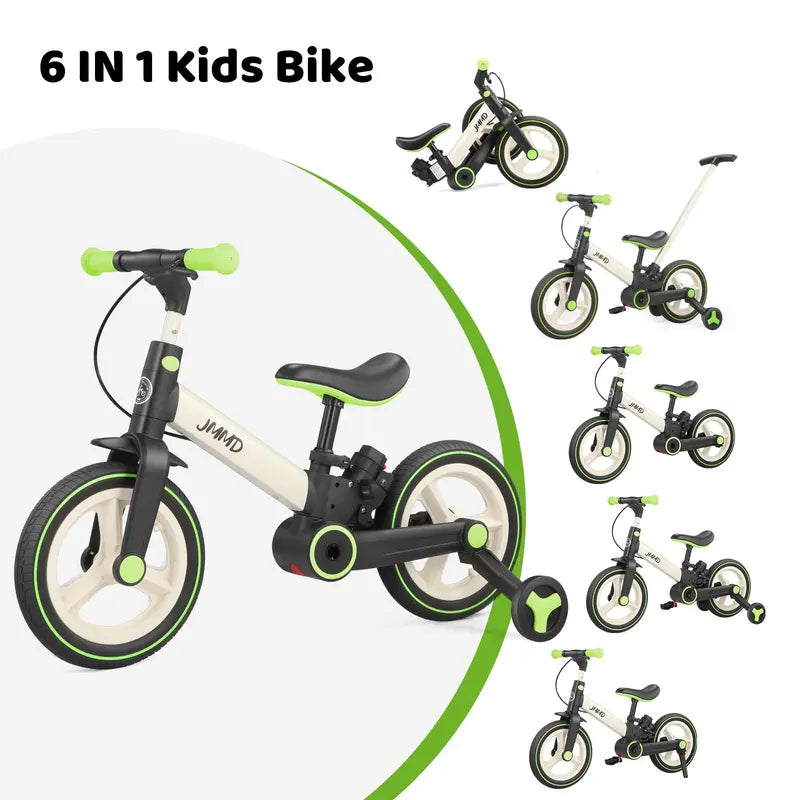 JMMD Multi-Functional 6-in-1 Toddler Bike for 18-60M Baby Balance Bike with Training Wheels, Pedals & Push Handle