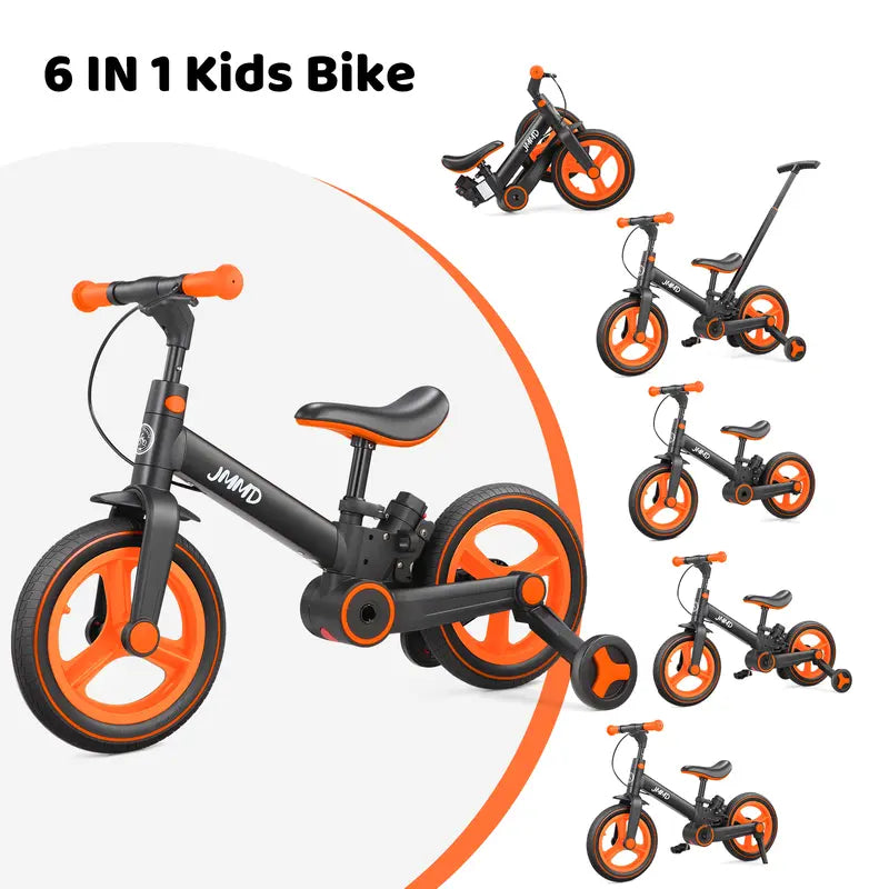 JMMD Multi-Functional 6-in-1 Toddler Bike for 18-60M Baby Balance Bike with Training Wheels, Pedals & Push Handle