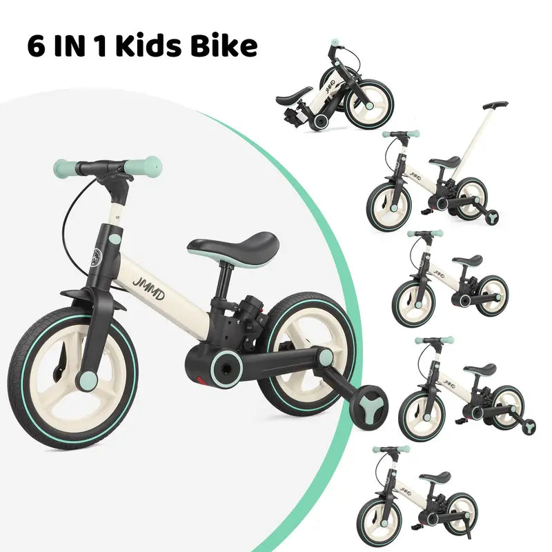 JMMD Multi-Functional 6-in-1 Toddler Bike for 18-60M Baby Balance Bike with Training Wheels, Pedals & Push Handle